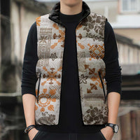 Hawaii Tapa Tribal Sleeveless Puffer Jacket With Hawaiian Quilt Pattern Gold - Polynesian Pride