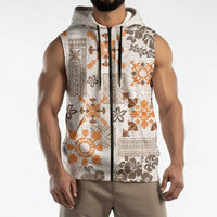 Hawaii Tapa Tribal Sleeveless Zip Hoodie With Hawaiian Quilt Pattern Gold LT9 - Polynesian Pride
