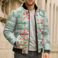 Hawaii Tapa Tribal Bomber Puffer Jacket With Hawaiian Quilt Pattern Green - Polynesian Pride