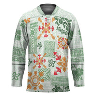 Hawaii Tapa Tribal Hockey Jersey With Hawaiian Quilt Pattern Green LT9 Unisex Green - Polynesian Pride