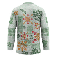 Hawaii Tapa Tribal Hockey Jersey With Hawaiian Quilt Pattern Green LT9 - Polynesian Pride