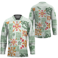 Hawaii Tapa Tribal Hockey Jersey With Hawaiian Quilt Pattern Green LT9 - Polynesian Pride