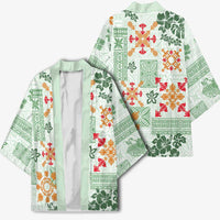 Hawaii Tapa Tribal Kimono With Hawaiian Quilt Pattern Green - Polynesian Pride