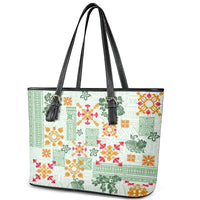 Hawaii Tapa Tribal Leather Tote Bag With Hawaiian Quilt Pattern Green LT9 - Polynesian Pride
