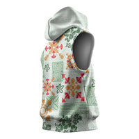 Hawaii Tapa Tribal Sleeveless Hoodie With Hawaiian Quilt Pattern Green - Polynesian Pride