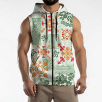 Hawaii Tapa Tribal Sleeveless Zip Hoodie With Hawaiian Quilt Pattern Green LT9 - Polynesian Pride