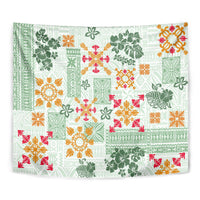 Hawaii Tapa Tribal Tapestry With Hawaiian Quilt Pattern Green LT9 - Polynesian Pride