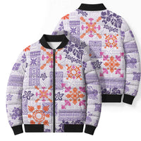 Hawaii Tapa Tribal Bomber Puffer Jacket With Hawaiian Quilt Pattern Violet - Polynesian Pride