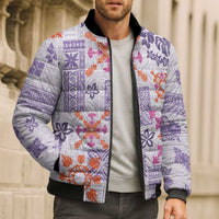 Hawaii Tapa Tribal Bomber Puffer Jacket With Hawaiian Quilt Pattern Violet - Polynesian Pride