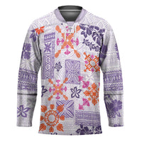 Hawaii Tapa Tribal Hockey Jersey With Hawaiian Quilt Pattern Violet LT9 Unisex Violet - Polynesian Pride