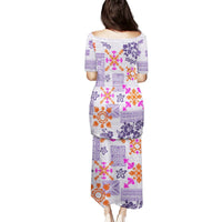 Hawaii Tapa Tribal Puletasi With Hawaiian Quilt Pattern Violet LT9 - Polynesian Pride