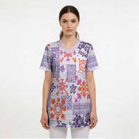 Hawaii Tapa Tribal Scrub Top With Hawaiian Quilt Pattern Violet - Polynesian Pride
