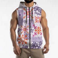 Hawaii Tapa Tribal Sleeveless Zip Hoodie With Hawaiian Quilt Pattern Violet LT9 - Polynesian Pride