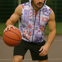 Hawaii Tapa Tribal Sleeveless Zip Hoodie With Hawaiian Quilt Pattern Violet LT9 - Polynesian Pride