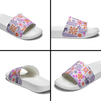 Hawaii Tapa Tribal Slide Sandals With Hawaiian Quilt Pattern Violet - Polynesian Pride