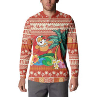 Hawaii Mele Kalikimaka Button Sweatshirt Surfing Santa Funny Christmas LT9 - Polynesian Pride