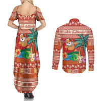 Hawaii Mele Kalikimaka Couples Matching Summer Maxi Dress and Long Sleeve Button Shirt Surfing Santa Funny Christmas LT9 - Polynesian Pride