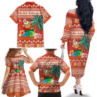 Hawaii Mele Kalikimaka Family Matching Off The Shoulder Long Sleeve Dress and Hawaiian Shirt Surfing Santa Funny Christmas