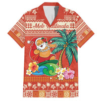 Hawaii Mele Kalikimaka Family Matching Tank Maxi Dress and Hawaiian Shirt Surfing Santa Funny Christmas LT9 Dad's Shirt - Short Sleeve Red - Polynesian Pride