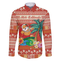 Hawaii Mele Kalikimaka Family Matching Tank Maxi Dress and Hawaiian Shirt Surfing Santa Funny Christmas LT9 Dad's Shirt - Long Sleeve Red - Polynesian Pride