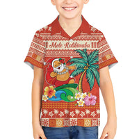Hawaii Mele Kalikimaka Family Matching Tank Maxi Dress and Hawaiian Shirt Surfing Santa Funny Christmas LT9 Son's Shirt Red - Polynesian Pride