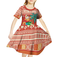 Hawaii Mele Kalikimaka Kid Short Sleeve Dress Surfing Santa Funny Christmas