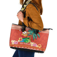 Hawaii Mele Kalikimaka Leather Tote Bag Surfing Santa Funny Christmas LT9 Red - Polynesian Pride