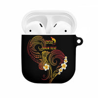 Personalised Papua New Guinea Sepik AirPods Case Plumeria Floral Tribal Pattern LT9 Black - Polynesian Pride