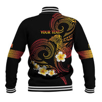 Personalised Papua New Guinea Sepik Baseball Jacket Plumeria Floral Tribal Pattern - Polynesian Pride