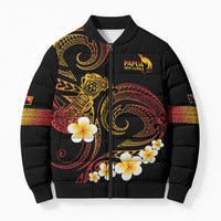 Personalised Papua New Guinea Sepik Bomber Puffer Jacket Plumeria Floral Tribal Pattern - Polynesian Pride