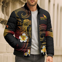 Personalised Papua New Guinea Sepik Bomber Puffer Jacket Plumeria Floral Tribal Pattern - Polynesian Pride