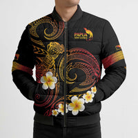 Personalised Papua New Guinea Sepik Bomber Puffer Jacket Plumeria Floral Tribal Pattern - Polynesian Pride
