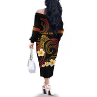 Personalised Papua New Guinea Sepik Family Matching Off The Shoulder Long Sleeve Dress and Hawaiian Shirt Plumeria Floral Tribal Pattern - Polynesian Pride