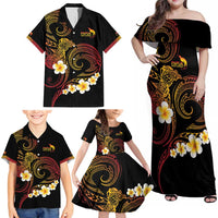 Personalised Papua New Guinea Sepik Family Matching Off Shoulder Maxi Dress and Hawaiian Shirt Plumeria Floral Tribal Pattern - Polynesian Pride