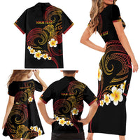 Personalised Papua New Guinea Sepik Family Matching Short Sleeve Bodycon Dress and Hawaiian Shirt Plumeria Floral Tribal Pattern - Polynesian Pride