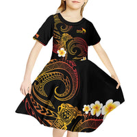 Personalised Papua New Guinea Sepik Kid Short Sleeve Dress Plumeria Floral Tribal Pattern - Polynesian Pride