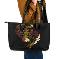 Personalised Papua New Guinea Sepik Leather Tote Bag Plumeria Floral Tribal Pattern LT9 - Polynesian Pride