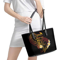 Personalised Papua New Guinea Sepik Leather Tote Bag Plumeria Floral Tribal Pattern LT9 - Polynesian Pride