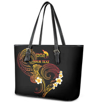 Personalised Papua New Guinea Sepik Leather Tote Bag Plumeria Floral Tribal Pattern LT9 - Polynesian Pride