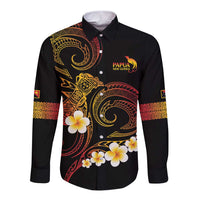 Personalised Papua New Guinea Sepik Long Sleeve Button Shirt Plumeria Floral Tribal Pattern - Polynesian Pride