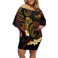 Personalised Papua New Guinea Sepik Off Shoulder Short Dress Plumeria Floral Tribal Pattern - Polynesian Pride