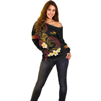 Personalised Papua New Guinea Sepik Off Shoulder Sweater Plumeria Floral Tribal Pattern - Polynesian Pride