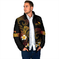 Personalised Papua New Guinea Sepik Padded Jacket Plumeria Floral Tribal Pattern - Polynesian Pride