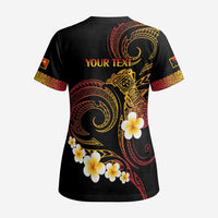 Personalised Papua New Guinea Sepik Scrub Top Plumeria Floral Tribal Pattern - Polynesian Pride