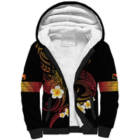 Personalised Papua New Guinea Sepik Sherpa Hoodie Plumeria Floral Tribal Pattern - Polynesian Pride