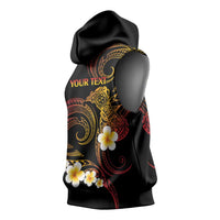 Personalised Papua New Guinea Sepik Sleeveless Hoodie Plumeria Floral Tribal Pattern - Polynesian Pride