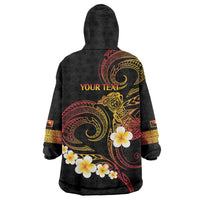 Personalised Papua New Guinea Sepik Wearable Blanket Hoodie Plumeria Floral Tribal Pattern - Polynesian Pride