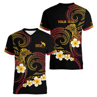 Personalised Papua New Guinea Sepik Women V-Neck T-Shirt Plumeria Floral Tribal Pattern - Polynesian Pride