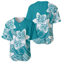 Polynesian Plumeria Flowers Tribal Baseball Jersey Pacific Tattoo Teal Style - Polynesian Pride