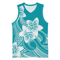 Polynesian Plumeria Flowers Tribal Basketball Jersey Pacific Tattoo Teal Style LT9 Unisex Teal - Polynesian Pride